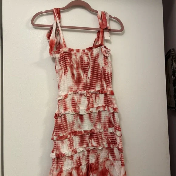 Storia Orange/ Red  Tie Dye Smocked Ruffle Mini Dress S Teen - Picture 5 of 5
